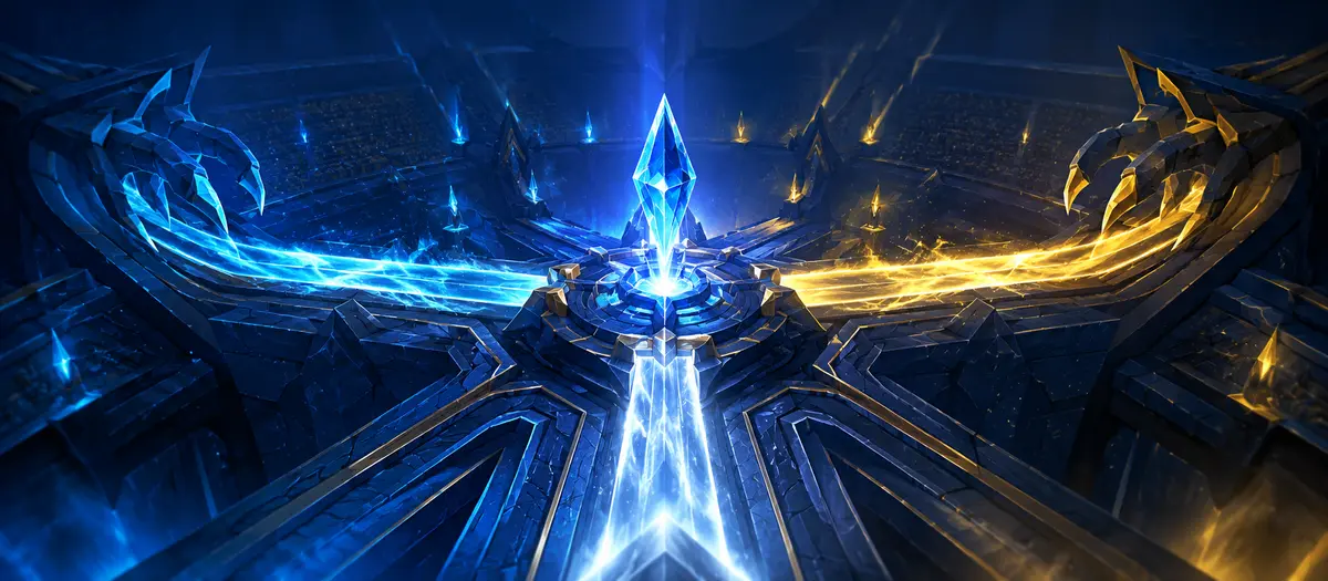 Abstract blue and gold fantasy strategy arena
