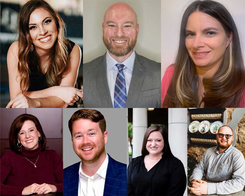 UAFS Alumni Advisory Council's seven newest members. (left to right, top and bottom: Maddie Stojanovic, Josh Funmaker, Laura Schmutz Beltran, Dr. Shelli Henehan, Sam Winterberg, Lindsey Steiger-Muck, Logan Parks)