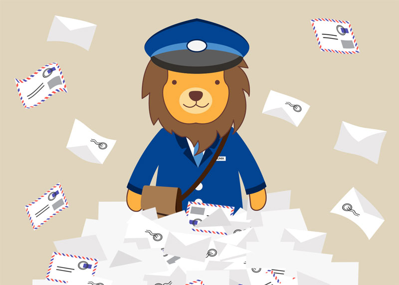 UAFS mascot Numa, dressed as a mailcarrier