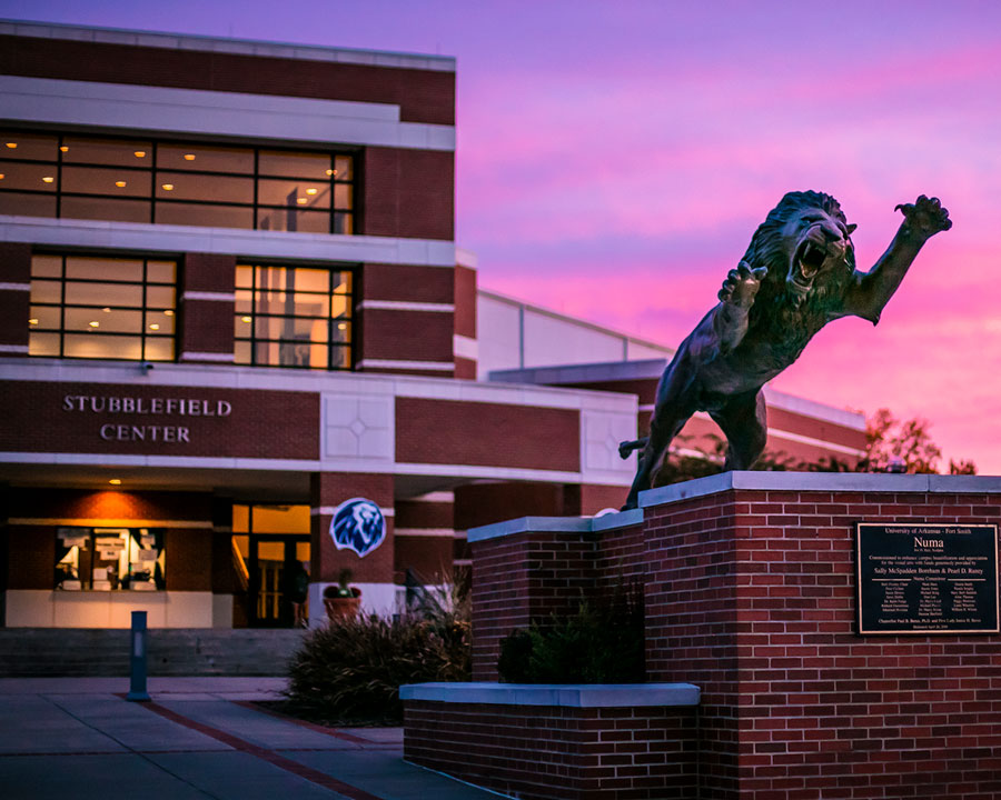 Numa in front of the Stubblefield Center at UAFS