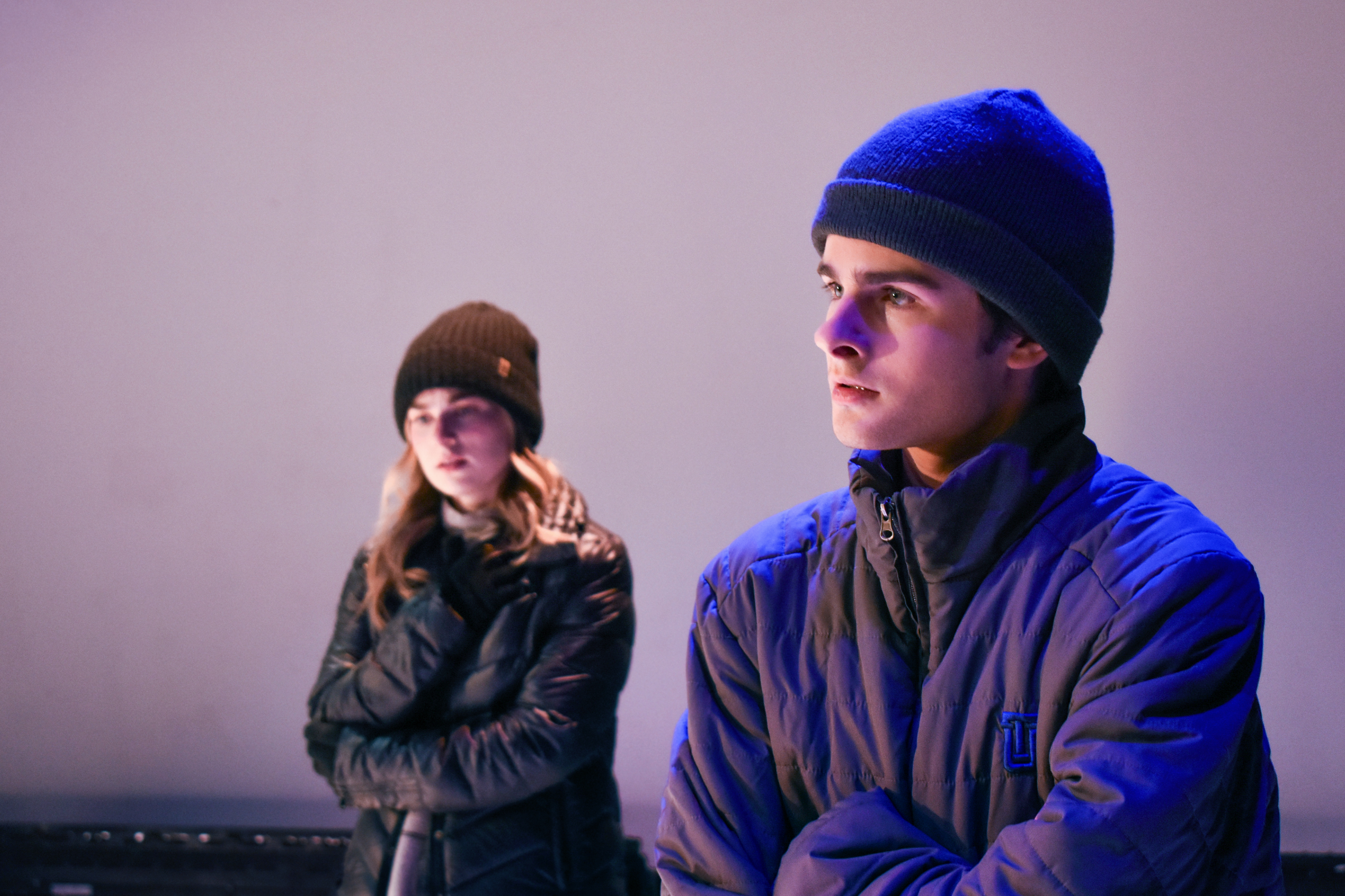 two actors pose during a photo call if the UAFS production, Almost, Maine