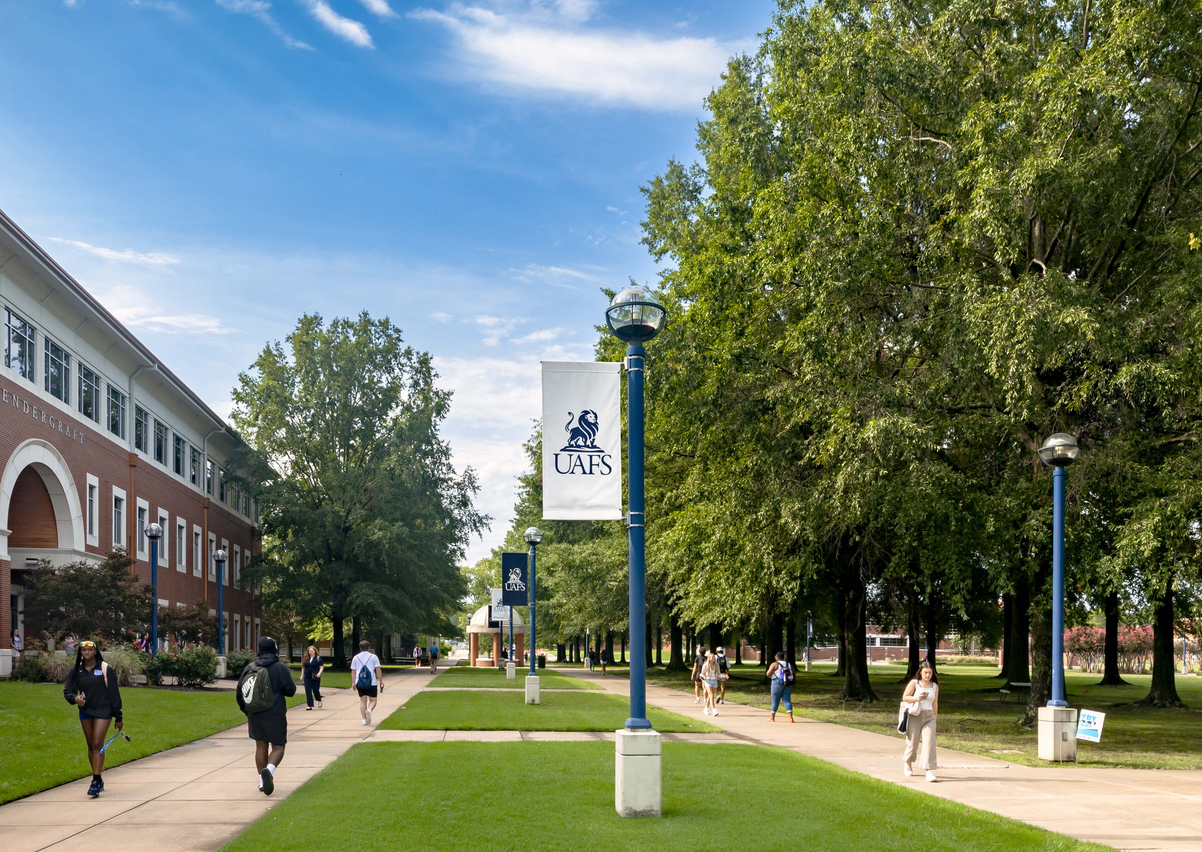 Students walking across the UAFS campus