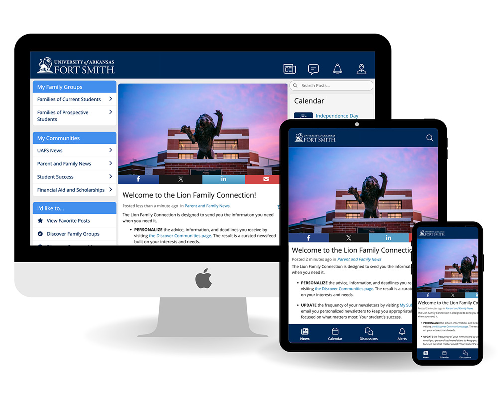 Examples of Lions Family Connection displayed on a desktop, tablet, and mobile device.