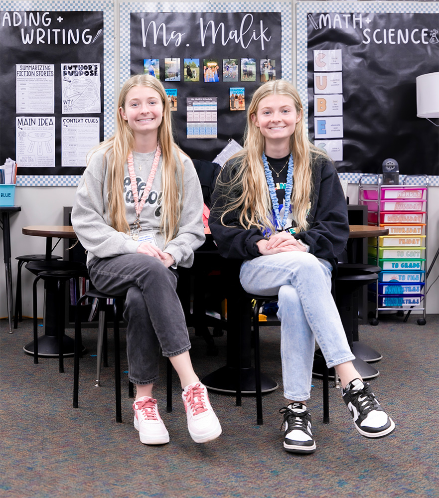 Rachel and Hailey Malik in one of their classrooms.