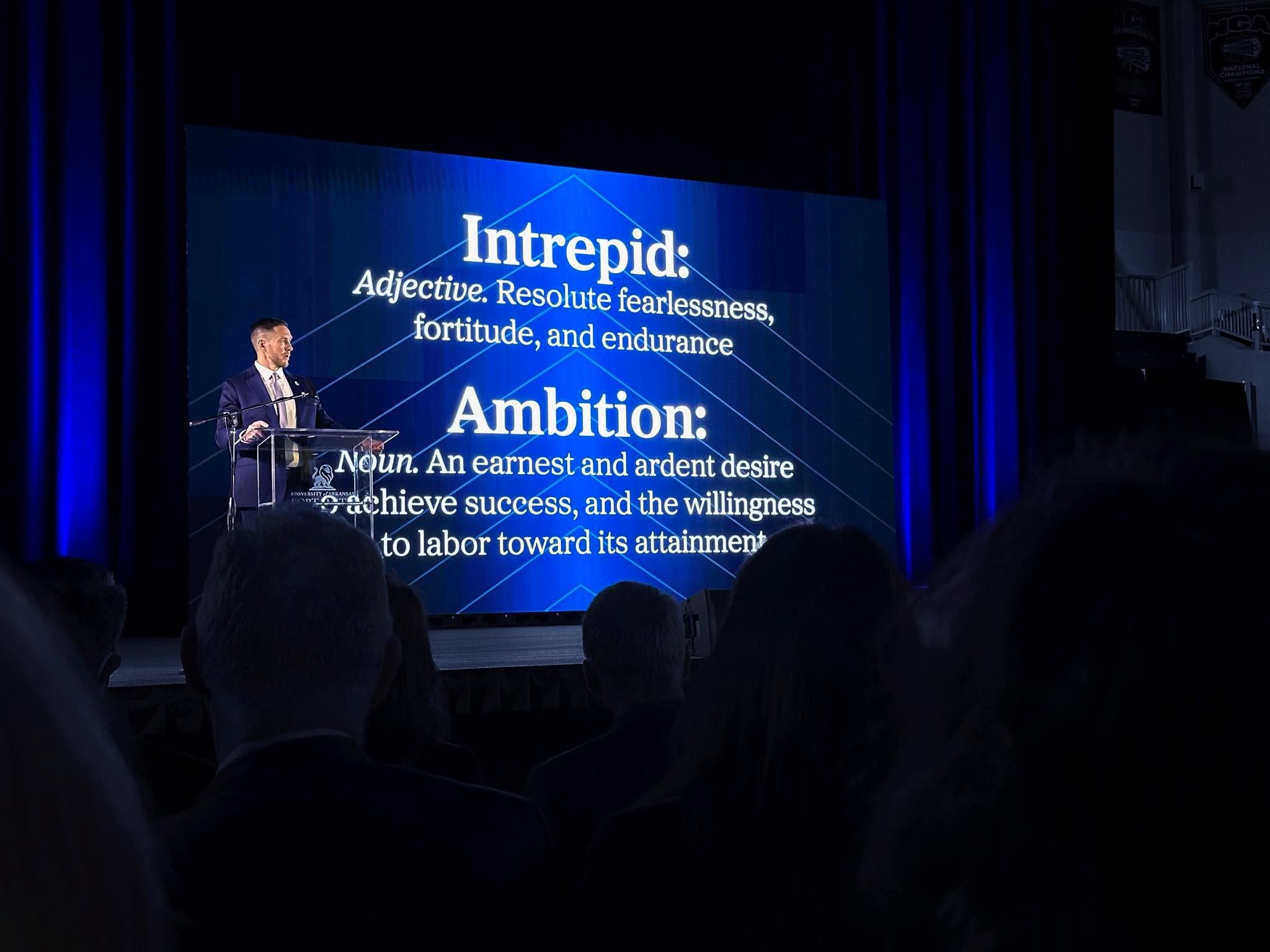Blake speaks at the Intrepid Ambition campaign launch