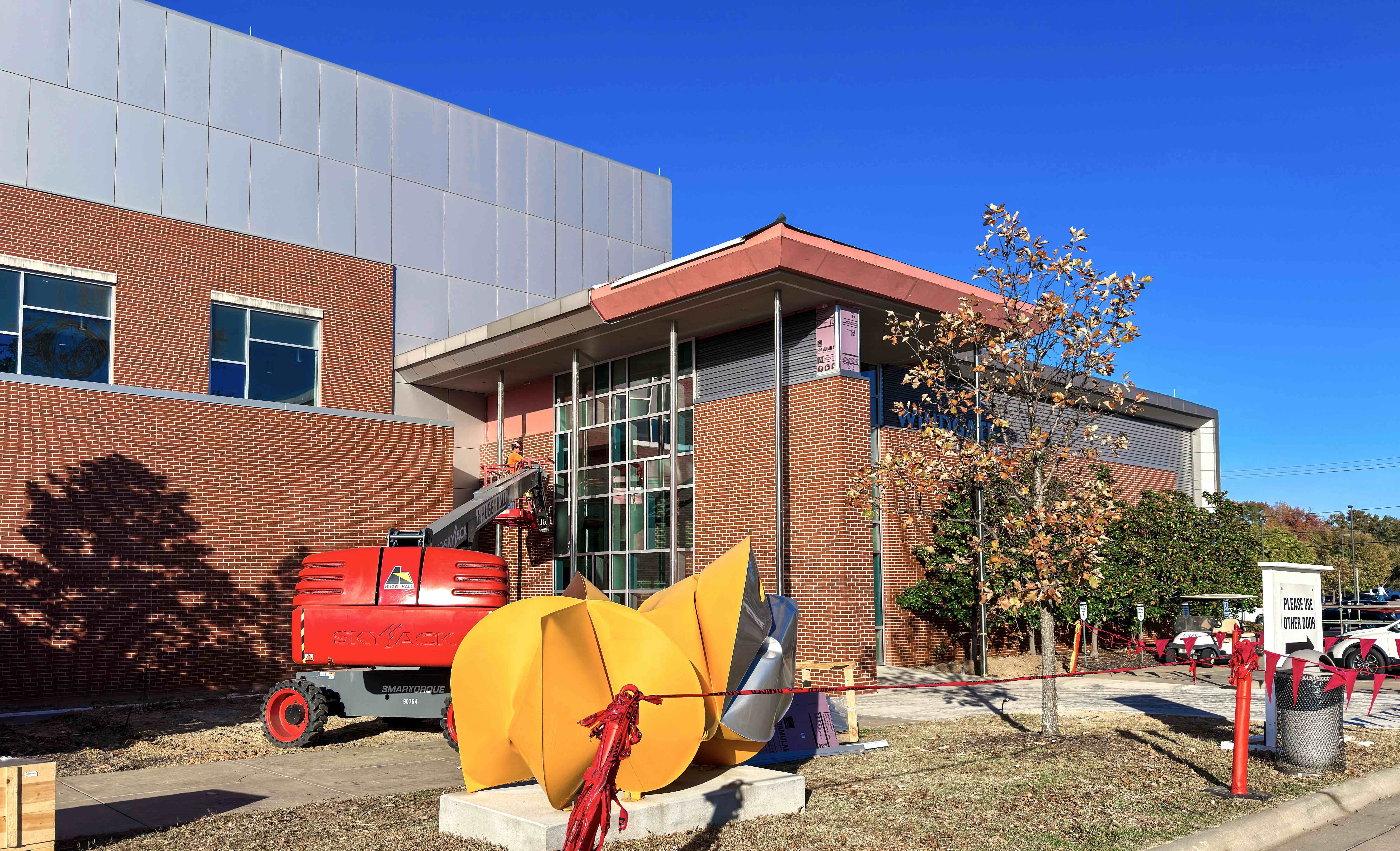 Crews work on the new UAFS Windgate entryway in early november 2025