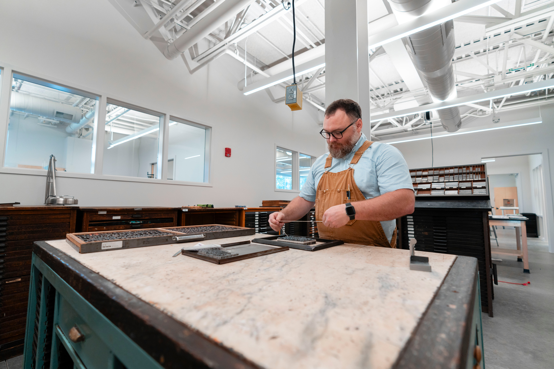 Jay Fox in the Center for Book Arts studio