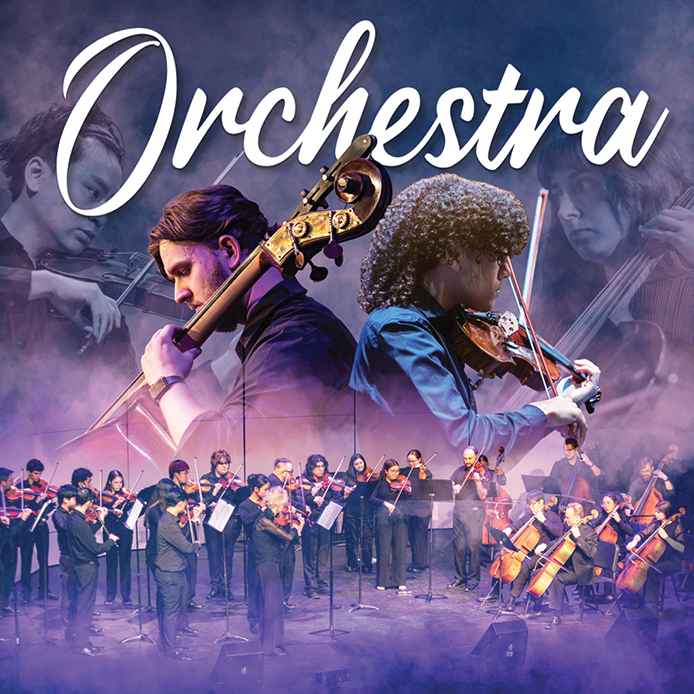 Orchestra students playing orchestra instruments
